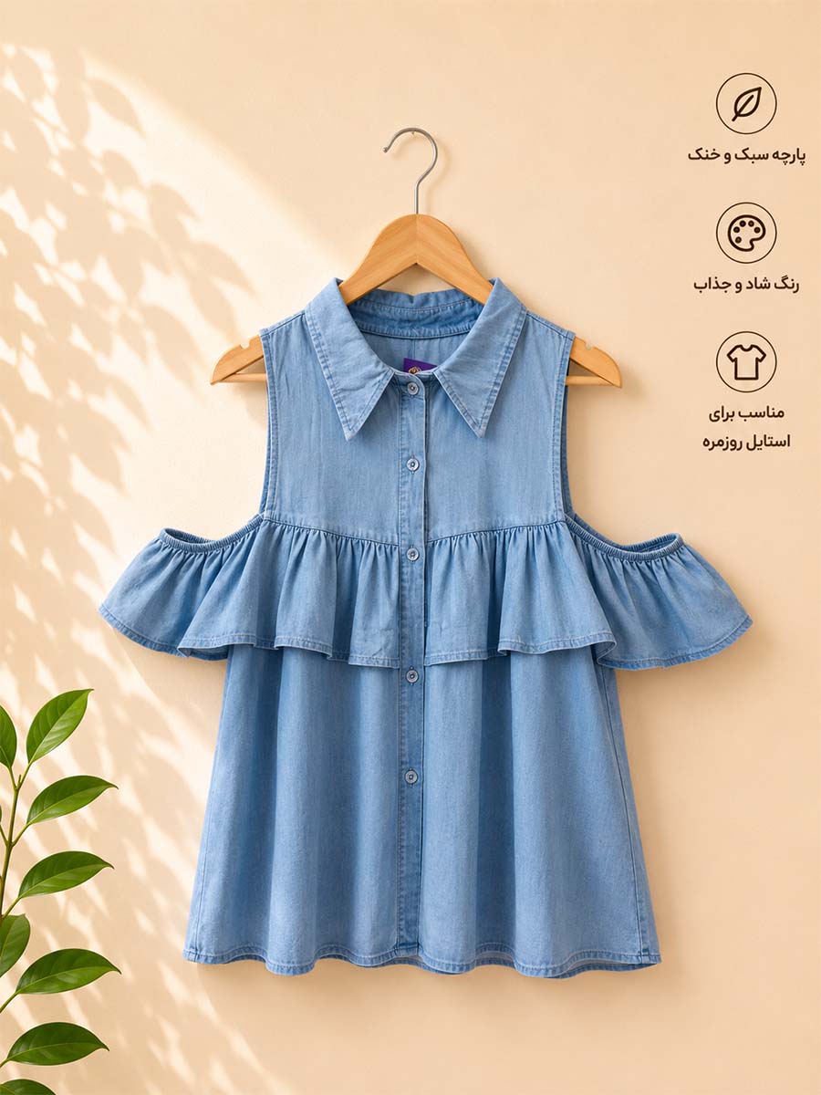 Untitled-12 تاپ جین جلو دکمه دار یقه برگردان - Image 1