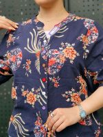 شومیز سرمه ای گلدار استین سه ربع - Image 2